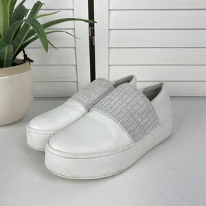 Vince. Weadon White Gray Leather Platform Sneaker Sweater‎ Cuff Size 6.5 M Shoes